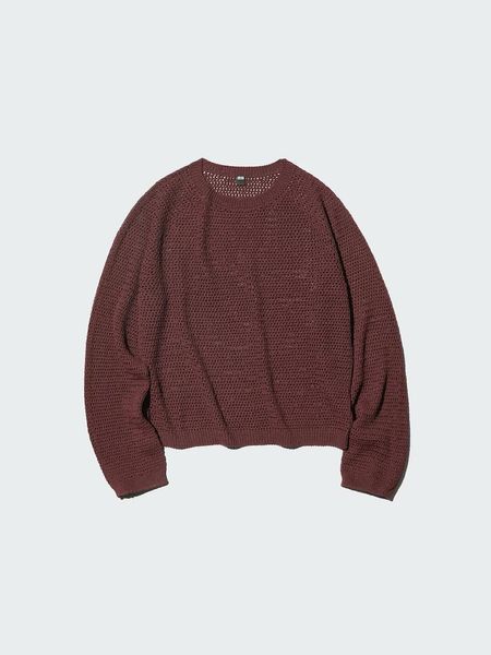 Джемпер Uniqlo коричневый 3D Knit Seamless Mesh Crew Neck Jumper 8473 фото