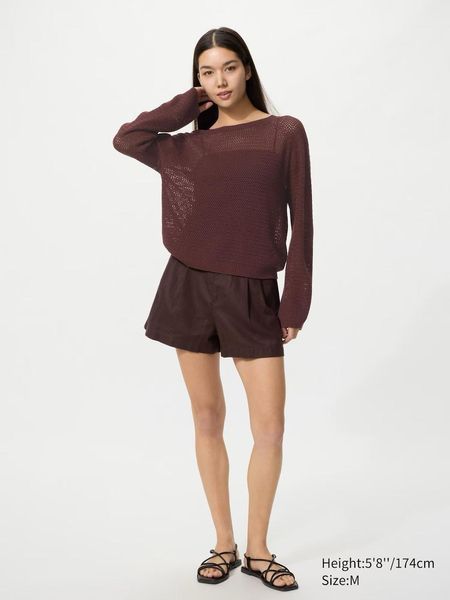 Джемпер Uniqlo коричневый 3D Knit Seamless Mesh Crew Neck Jumper 8473 фото
