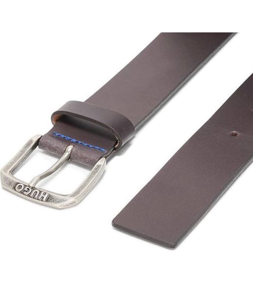 Ремінь HUGO темно-коричневий Berker Round Buckle Leather Belt 7426 фото