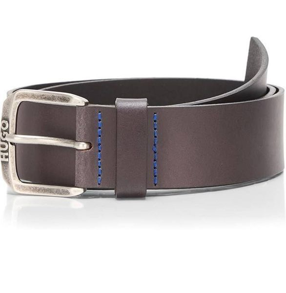 Ремінь HUGO темно-коричневий Berker Round Buckle Leather Belt 7426 фото