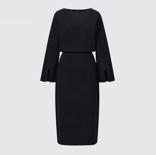 Платье Uniqlo:С черное BOAT NECK LONG SLEEVED KNITTED DRESS 6840 фото