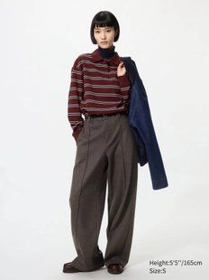 Брюки Uniqlo темно-коричневі  Brushed Jersey Wide Pants 822811 фото