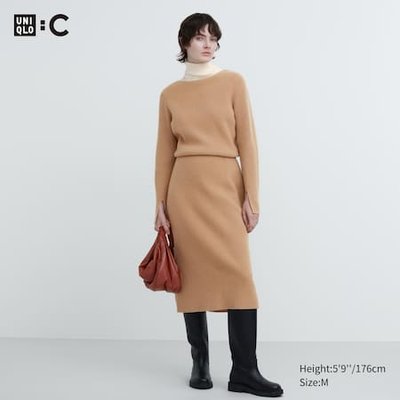 Сукня Uniqlo:С бежева BOAT NECK LONG SLEEVED KNITTED DRESS 6841 фото