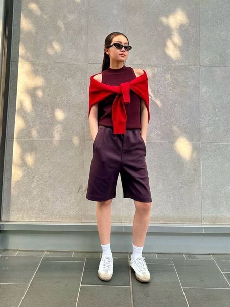 Шорты Uniqlo:C бордовые Sweat Wide Shorts  8215 фото