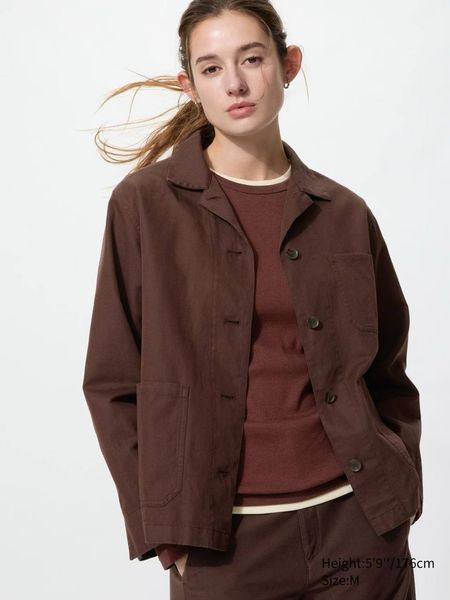 Жакет Uniqlo  коричневый льняной Linen Blend Coverall 8360 фото