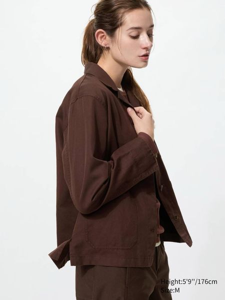 Жакет Uniqlo  коричневый льняной Linen Blend Coverall 8360 фото