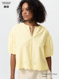 Блуза Uniqlo жовта Embroidery Half Sleeve Blouse 8364 фото