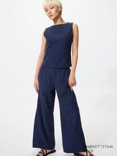 Брюки Uniqlo темно-синi Shirring Easy Trousers 8631 фото