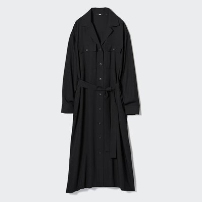 Платье Uniqlo черное EASY CARE LONG SLEEVED SHIRT DRESS 6153 фото