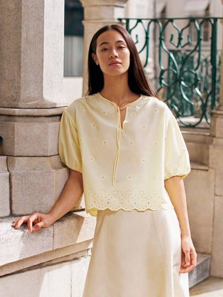 Блуза Uniqlo жовта Embroidery Half Sleeve Blouse 8364 фото