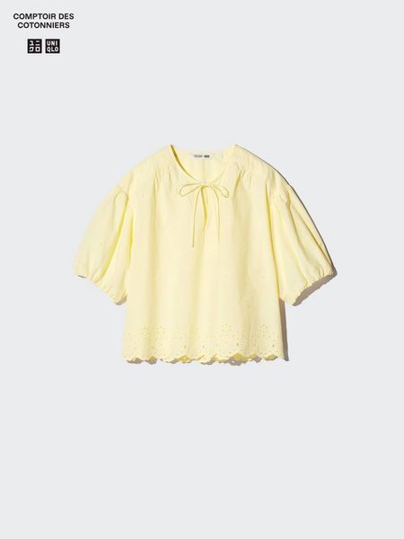 Блуза Uniqlo жовта Embroidery Half Sleeve Blouse 8364 фото