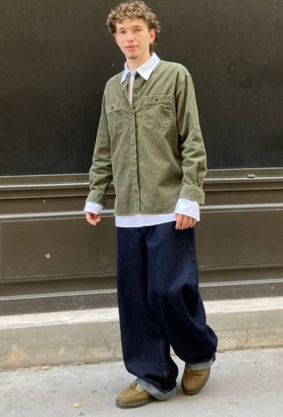 Рубашка Uniqlo оливковая вельветовая Corduroy Long Shirt Jacket 79081 фото