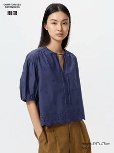 Блуза Uniqlo синя Embroidery Half Sleeve Blouse 83651 фото