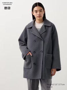Пальто Uniqlo+COMPTOIR DES COTONNIERS серое Double Face Half Coat | Relaxed 70771111 фото