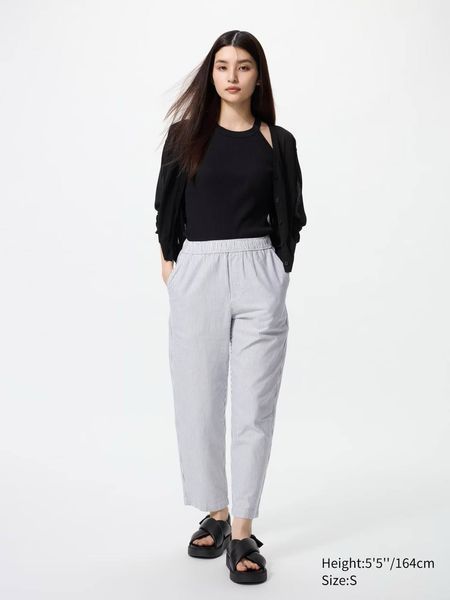 Брюки Uniqlo блакитні в смужку Cotton Relaxed Ankle Pants | Striped 780611 фото