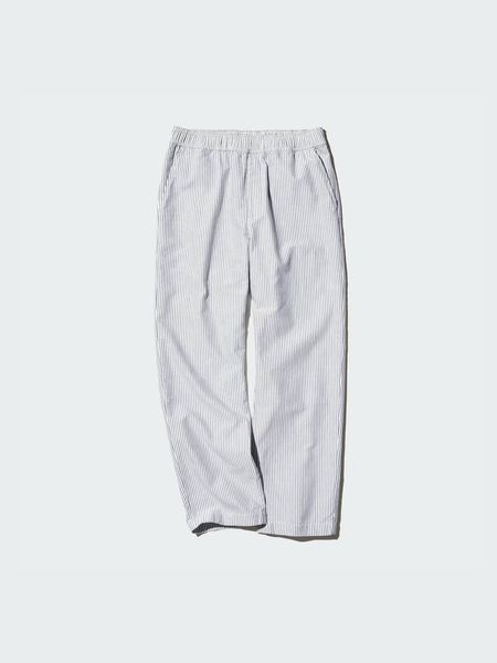 Брюки Uniqlo блакитні в смужку Cotton Relaxed Ankle Pants | Striped 780611 фото