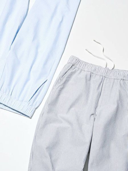 Брюки Uniqlo блакитні в смужку Cotton Relaxed Ankle Pants | Striped 780611 фото