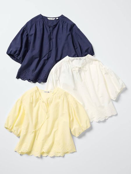 Блуза Uniqlo синя Embroidery Half Sleeve Blouse 83651 фото