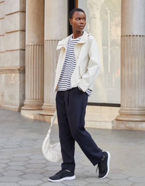 Брюки Uniqlo+COMPTOIR DES COTONNIERS темно-синие утепленные Tweed Pleated Tapered Trousers 7769111 фото