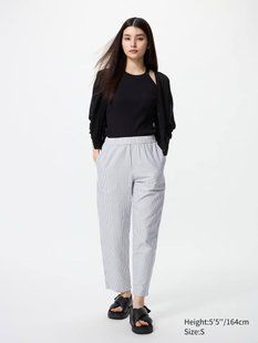 Брюки Uniqlo сірі в смужку Cotton Relaxed Ankle Pants | Striped 79151 фото