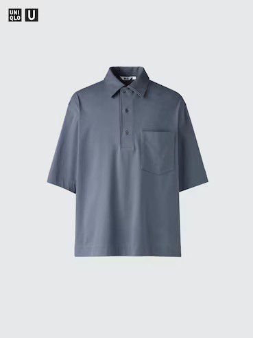 Футболка-поло Uniqlo темно-сiра AIRism Cotton Polo Shirt  7403 фото