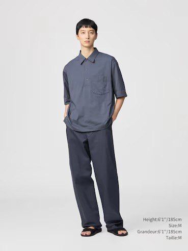 Футболка-поло Uniqlo темно-сiра AIRism Cotton Polo Shirt  7403 фото