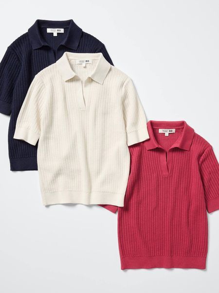 Футболка-поло Uniqlo червона Cotton Pointelle Skipper Polo Sweater 83621 фото