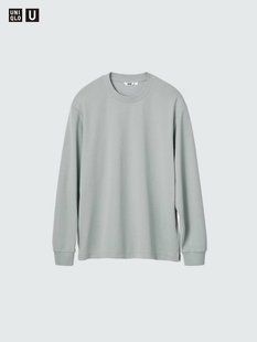Лонгслив Uniqlo U зеленый  AIRism Cotton T-Shirt | Long Sleeve 829611 фото