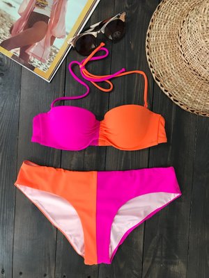 Оранжево-розовый купальник-бандо Victoria's Secret 2227 фото