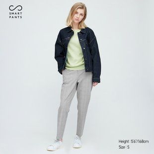 Легкие серые брюки в клетку Uniqlo со стрелкой 5225 фото