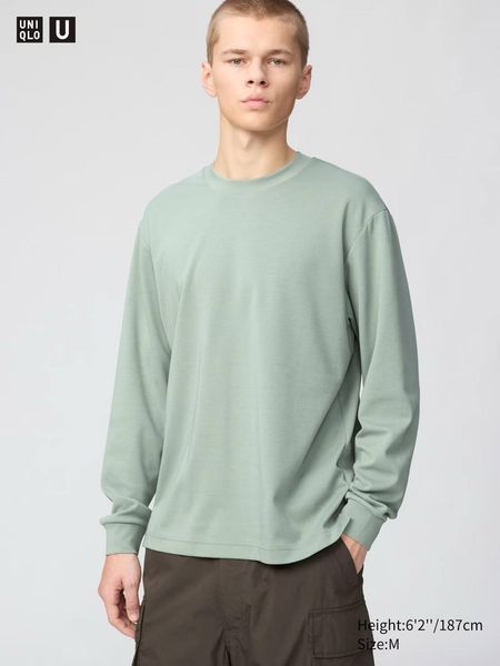 Лонгслів UniqloU зелений AIRism Cotton T-Shirt | Long Sleeve 829611 фото