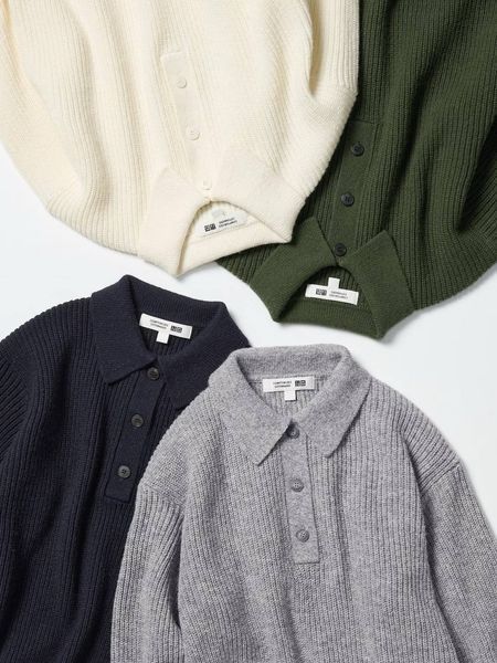 Джемпер Uniqlo+COMPTOIR DES COTONNIERS сірий Wool Blend Polo Jumper 8015 фото