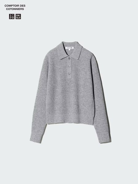 Джемпер Uniqlo+COMPTOIR DES COTONNIERS сірий Wool Blend Polo Jumper 8015 фото