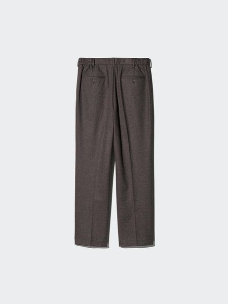 Брюки Uniqlo темно-коричневі Pleated Wide Trousers (Brushed Jersey, Patterned, Longer) 8545 фото