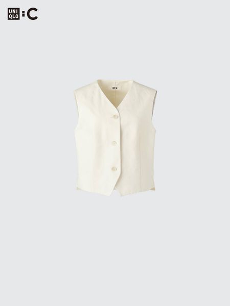 Жилет Uniqlo:C льняной темно-синий Premium Linen Vest 8366 фото
