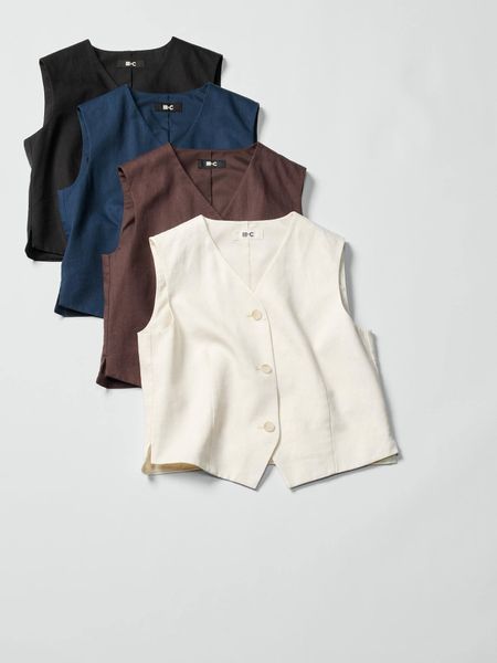 Жилет Uniqlo:C льняной темно-синий Premium Linen Vest 8366 фото