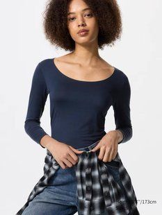 Лонгслів Uniqlo темно-синій із серії Heattech Scoop Neck L/S T-shirt 7543 фото