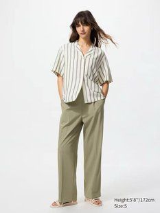 Брюки Uniqlo зеленые Pleated Wide Trousers 73951 фото