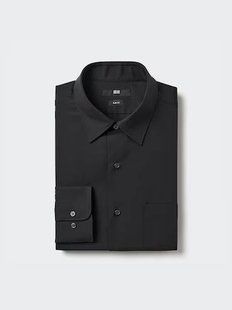 Рубашка Uniqlo черная Easy Care Stretch Slim Shirt  7229 фото