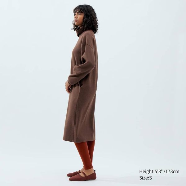 Платье Uniqlo коричневое с объемными рукавами 6389 фото