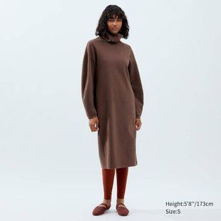 Платье Uniqlo коричневое с объемными рукавами 63891 фото