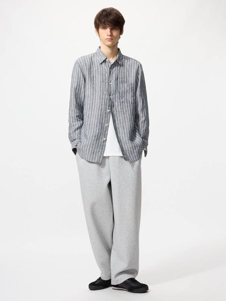Сорочка Uniqlo лляна сіра Premium Linen Long Sleeve Shirt (Stripe) 8361 фото