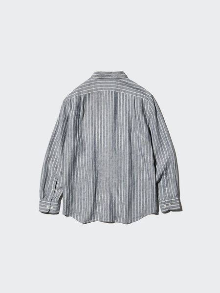 Сорочка Uniqlo лляна сіра Premium Linen Long Sleeve Shirt (Stripe) 8361 фото