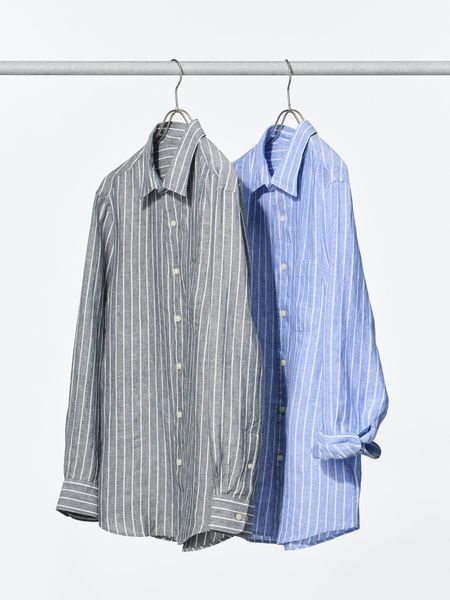 Сорочка Uniqlo лляна сіра Premium Linen Long Sleeve Shirt (Stripe) 8361 фото
