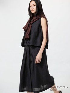 Спідниця Uniqlo чорна Linen Blend Tuck Long Skirt 84921 фото