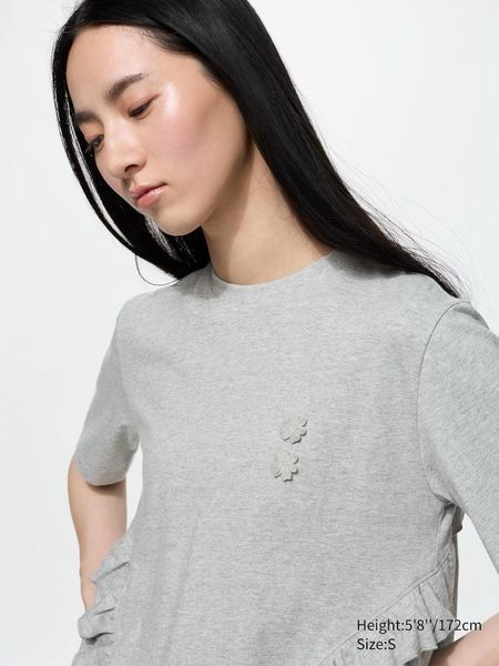 Футболка Uniqlo+Cecilie Bahnsen сіра Frill T-Shirt 8599 фото