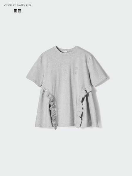 Футболка Uniqlo+Cecilie Bahnsen сіра Frill T-Shirt 8599 фото