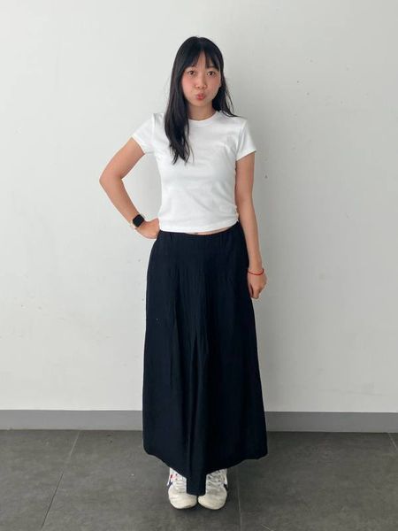 Спідниця Uniqlo чорна Linen Blend Tuck Long Skirt 84921 фото