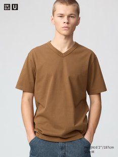 Футболка Uniqlo U коричневая V-Neck T-Shirt 8551 фото