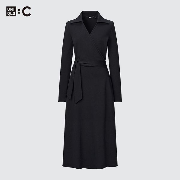 Платье Uniqlo:C черное LONG SLEEVED WRAP DRESS 64611 фото